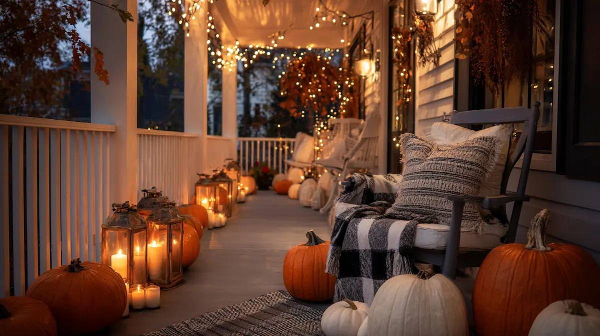 Outdoor Porch with Pumpkins & Lanterns Style 2