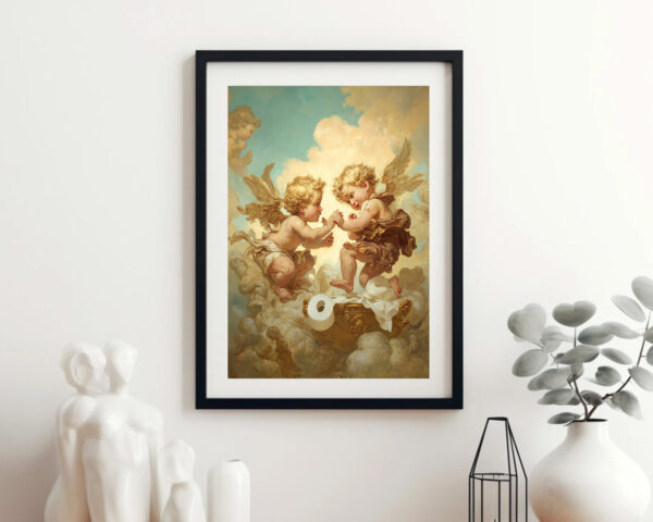 Funny Renaissance Cherub Wall Art – Toilet Paper Humor Print (Digital Download)
