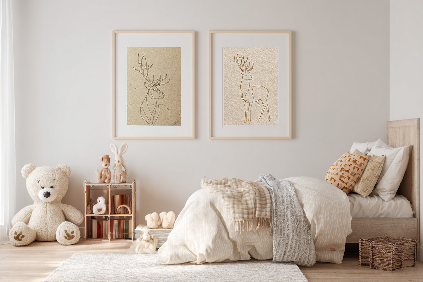 Minimalist Deer Line Art Set of 2