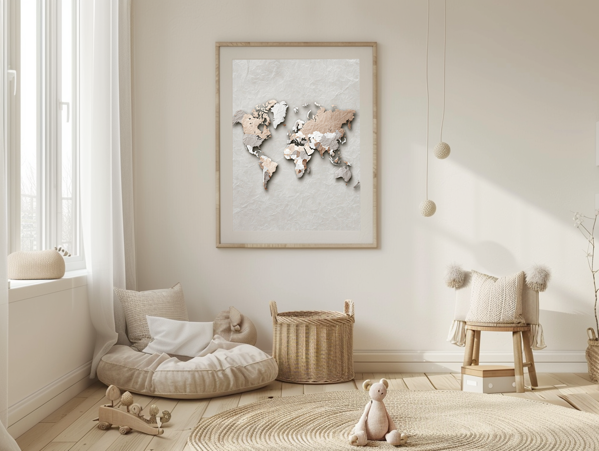 Neutral World Map Wall Art