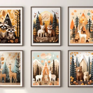 Set of 6 Summer Forest Animals Wall Art – Earthy Minimalist Prints (Digital Download)