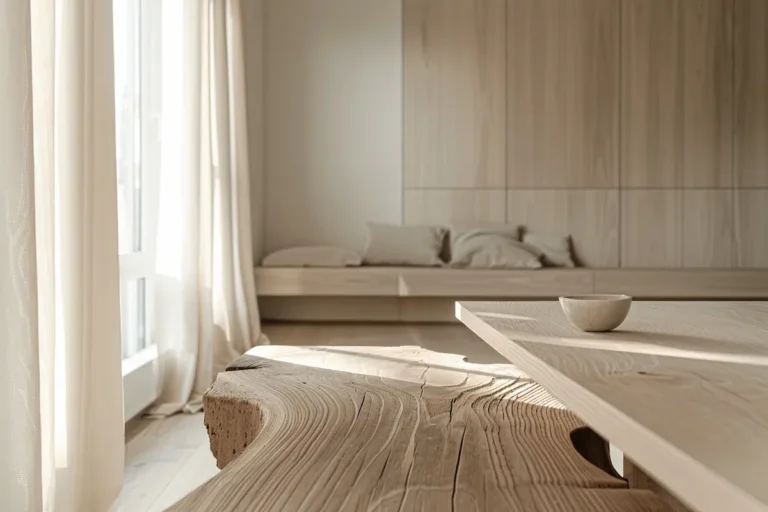 Crafted minimalist interior with raw woo