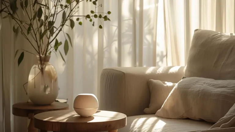 sunlit living room with warm neutral tones