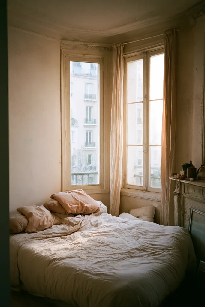 A small bedroom with furniture pulled away from the corner and angled toward the window — the free layout change that does more for the room than any purchase.