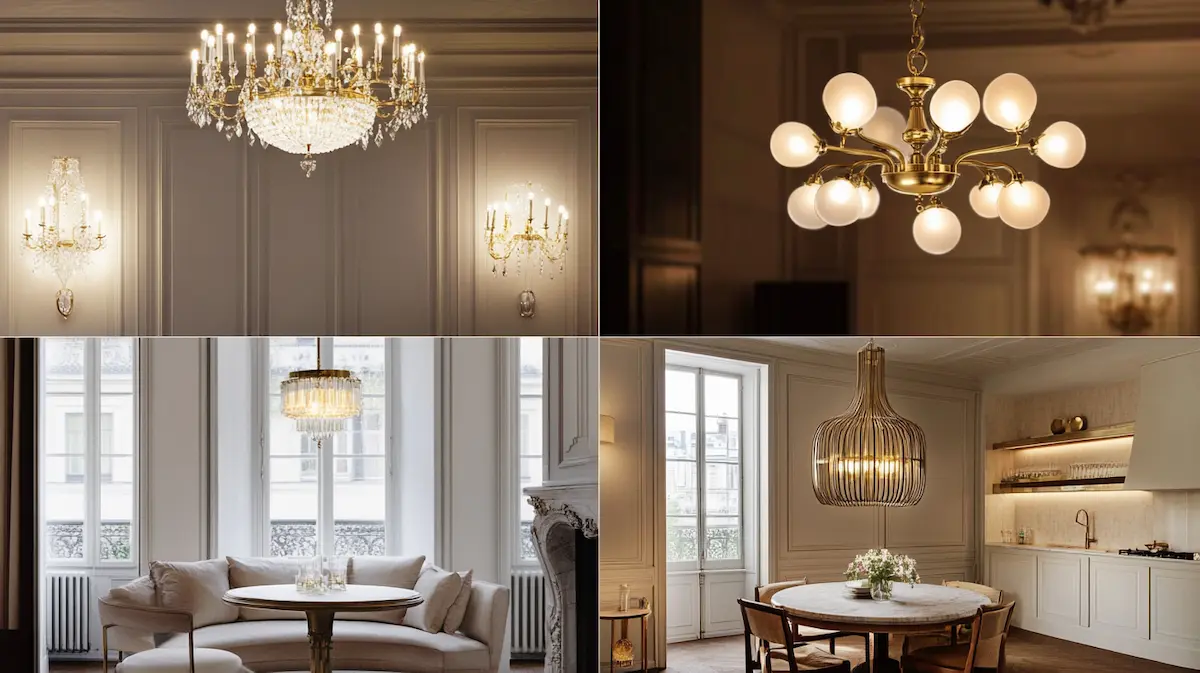 chandelier types in Parisian interior